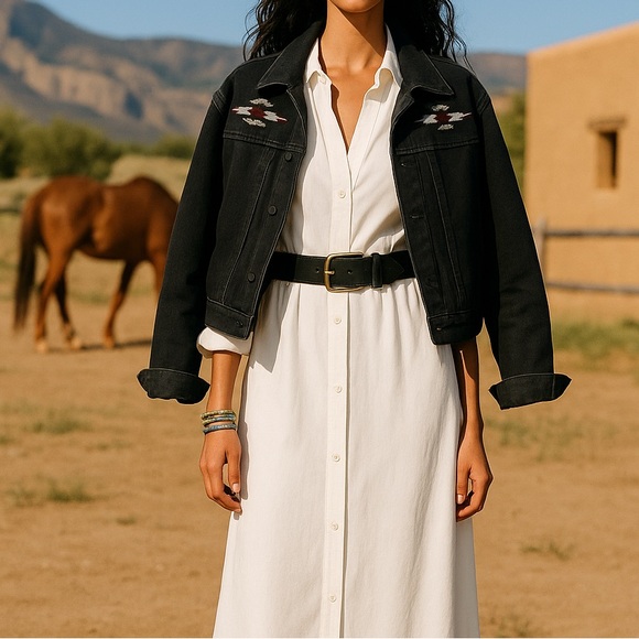 NWT Ralph Lauren Vintage Southwestern Navajo Black  Denim Jacket Beaded Size LP - Picture 11 of 11